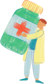 Doctor Holding a Large Medicine Bottle